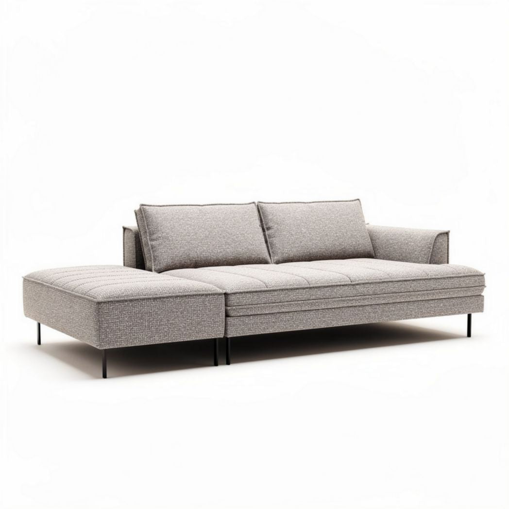 Sofá moderno em tecido cinza com chaise longue 220 x 90 x 80cm