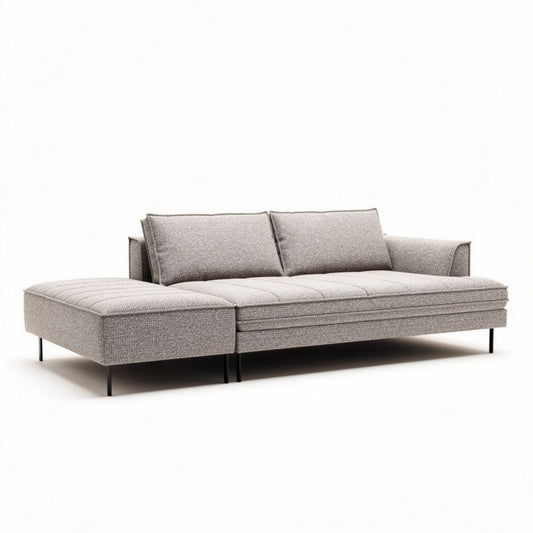 Sofá moderno em tecido cinza com chaise longue 220 x 90 x 80cm