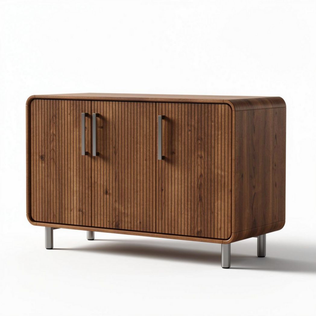 Gabinete de madeira com portas de correr e acabamento em nogueira 90 x 45 x 70cm