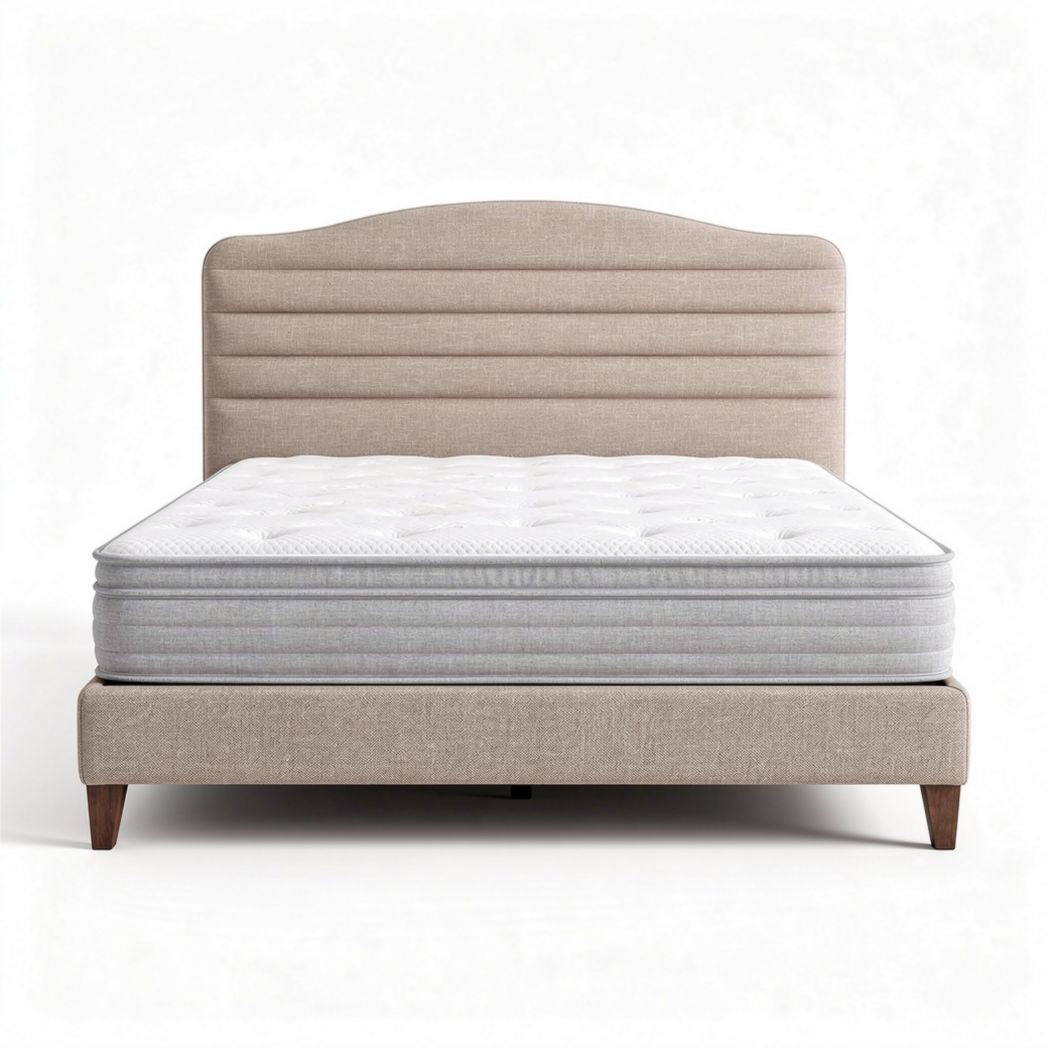 Cama de casal com cabeceira estofada e colchão de espuma 200 x 160 x 30cm