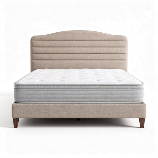 Cama de casal com cabeceira estofada e colchão de espuma 200 x 160 x 30cm