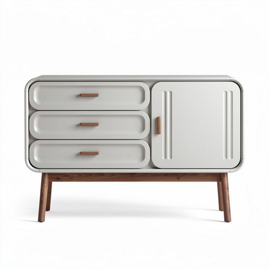 Aparador moderno em MDF branco com pés de madeira 120 x 60 x 80cm