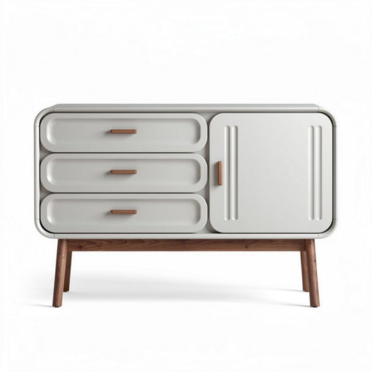 Aparador moderno em MDF branco com pés de madeira 120 x 60 x 80cm